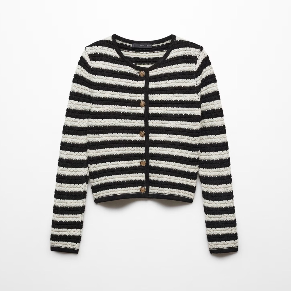 Mango Black and White Striped Cardigan with buttons NWT - Picture 2 of 5